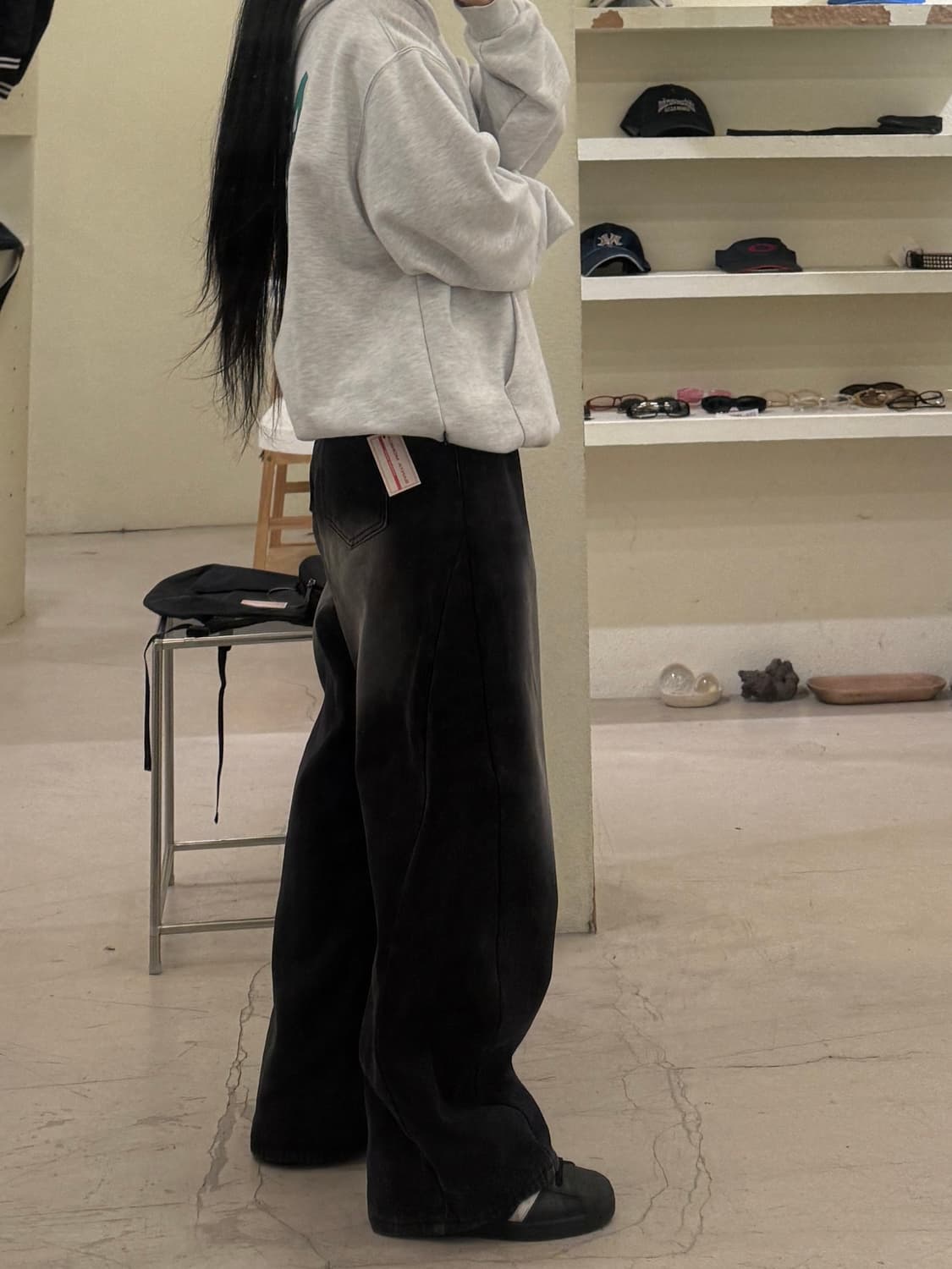 블랙 워싱 와이드 데님 팬츠 U732 상품이미지2