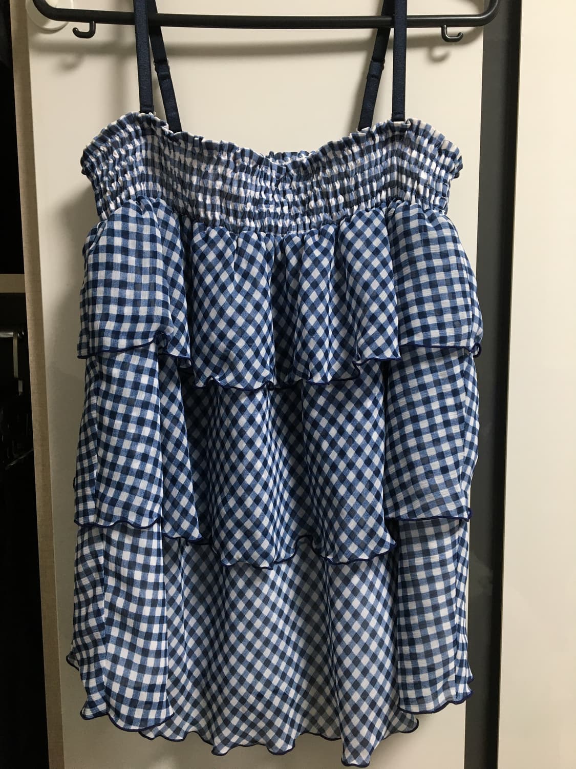 파란 체크 프릴 나시 빈티지 상품이미지1