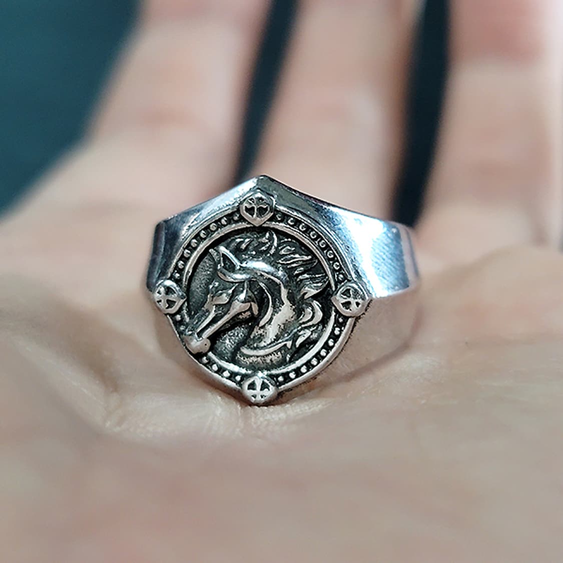 Horse Year 실버 남자 엔틱 빈티지 명품 상징 문양 말 반지 상품이미지5