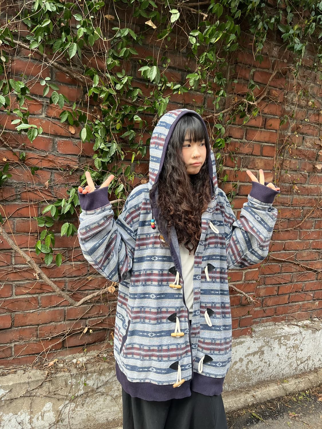 블루 히피 패턴 더플 후드 집업 상품이미지6