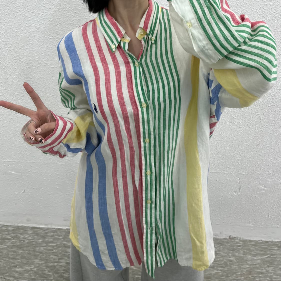 폴로 랄프로렌 네이비포니 스트라이프 린넨 셔츠 XL 상품이미지6