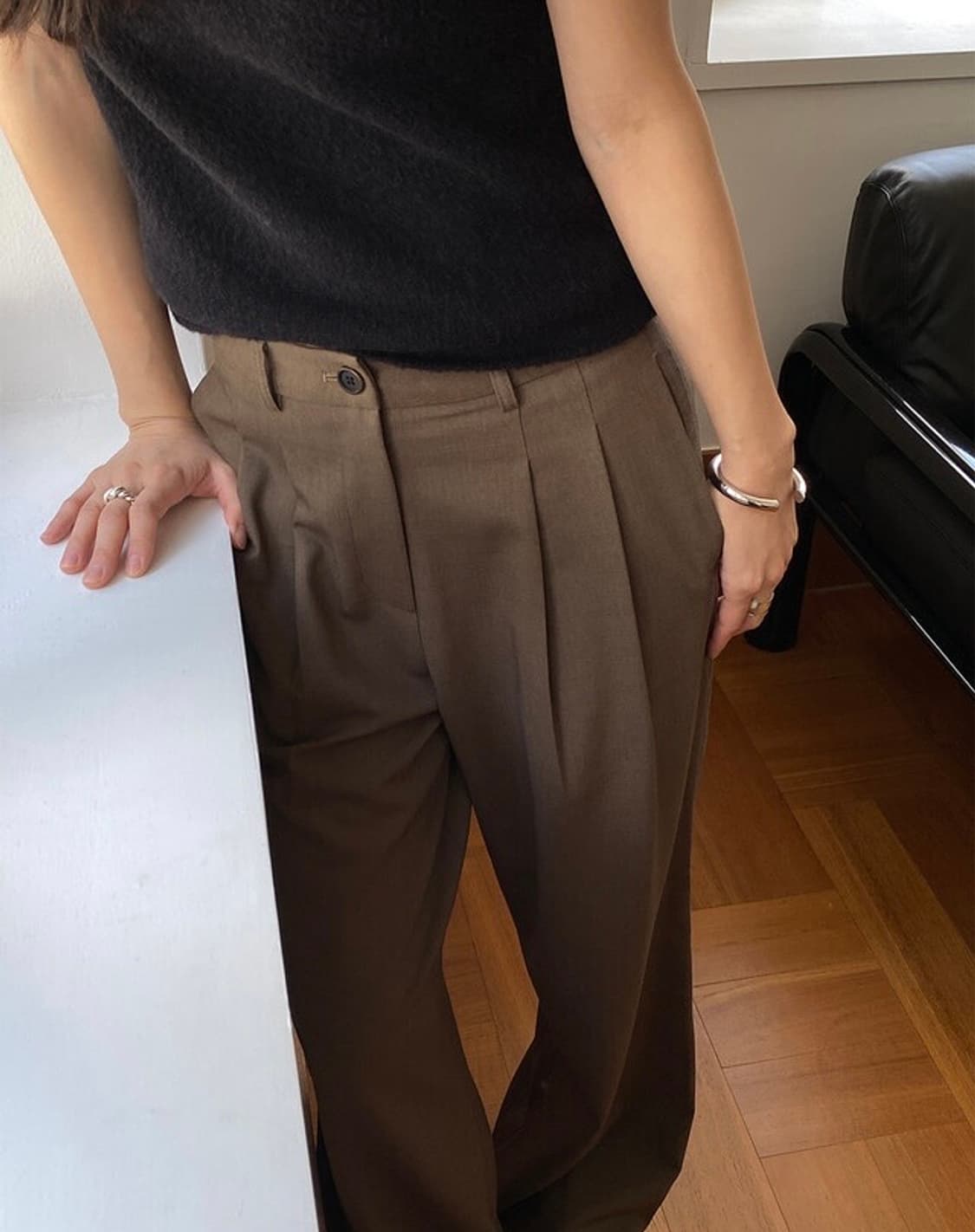 킨다베이지 핀턱 슬랙스(모카브라운, 롱버전/L) 상품이미지7