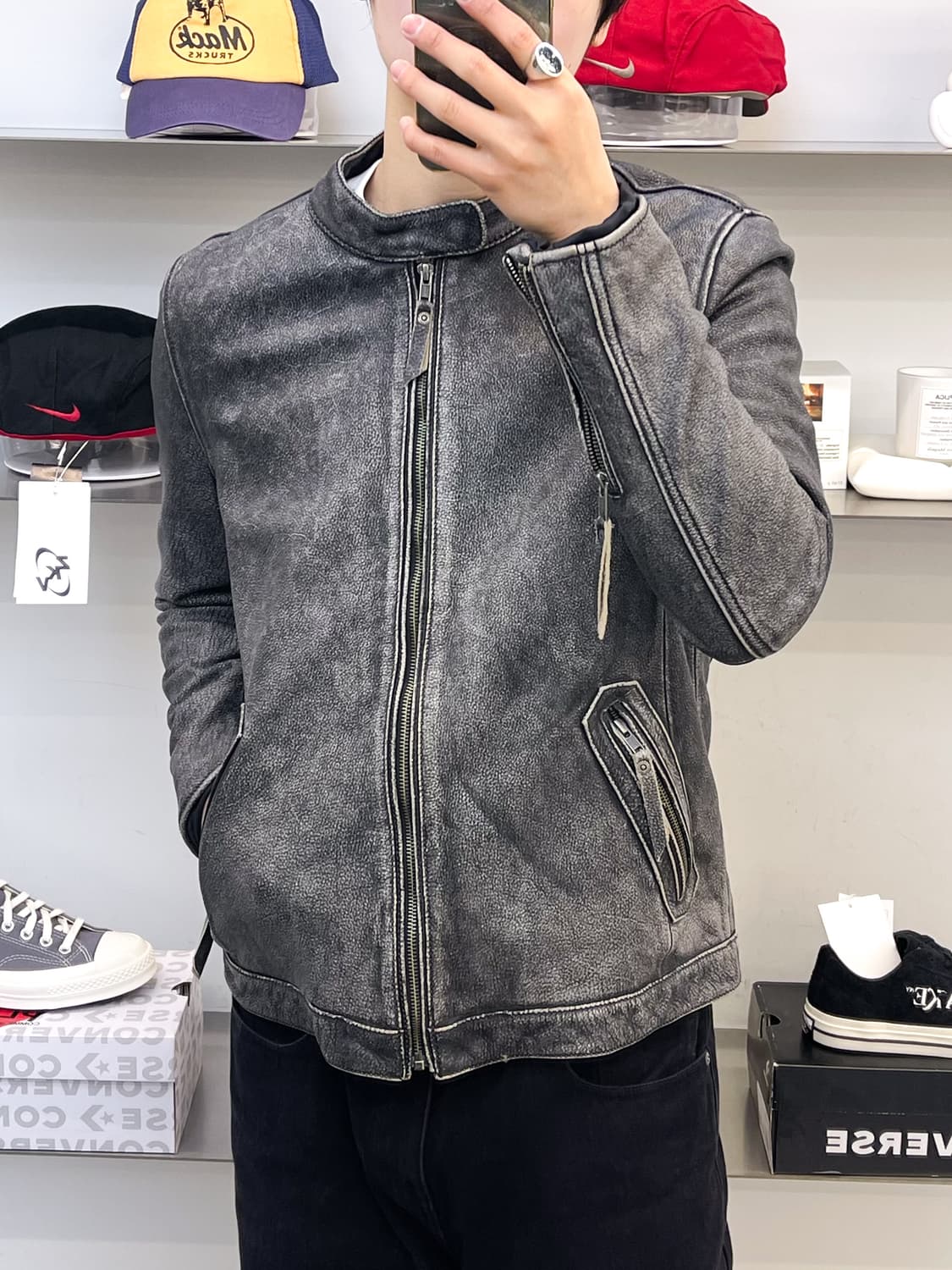 어반 바론 스톤 워싱 바이커 레더 자켓 상품이미지2