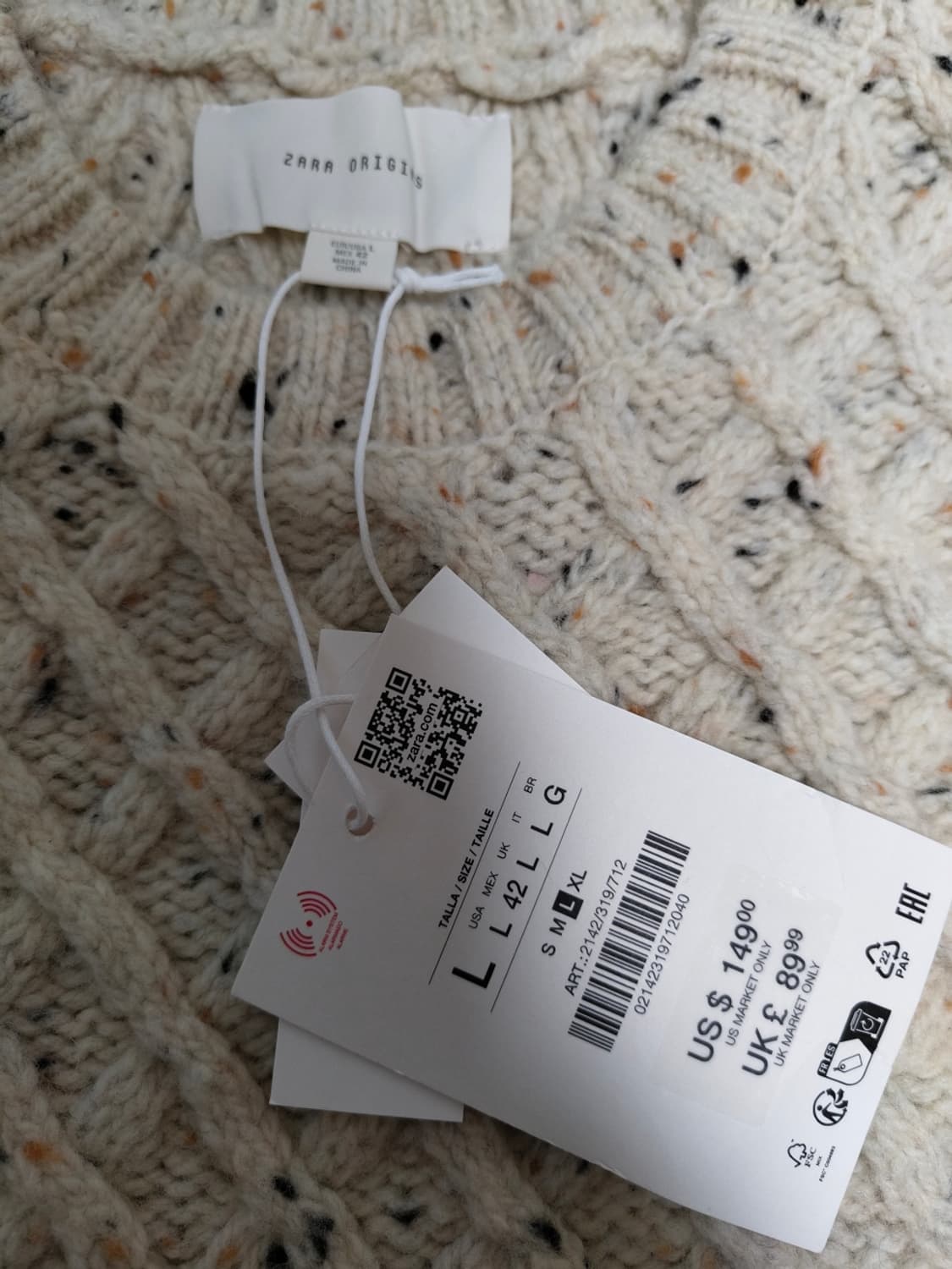 ZARA 울 케이블 니트 스웨터 L 상품이미지5