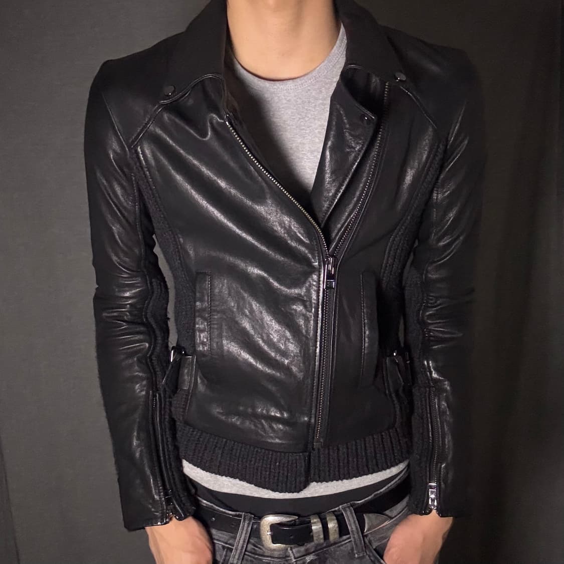 opium 양가죽 사선 집업 자켓 상품이미지5