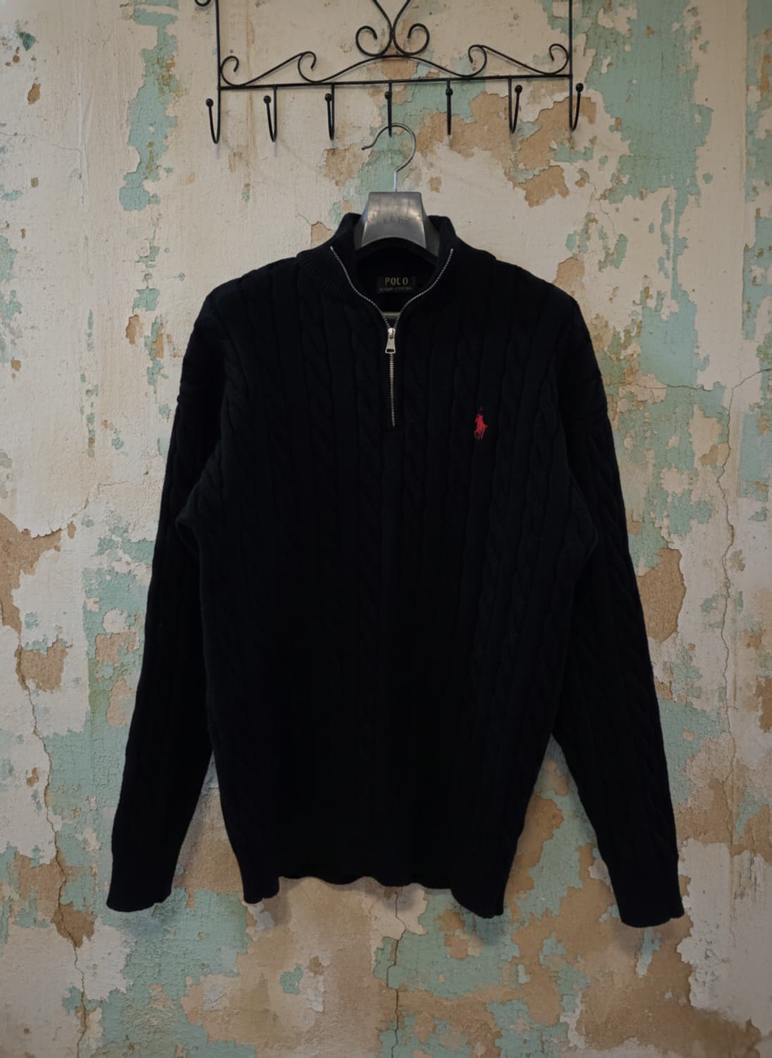 폴로 랄프로렌 케이블 니트 반집업 블랙 L 상품이미지1