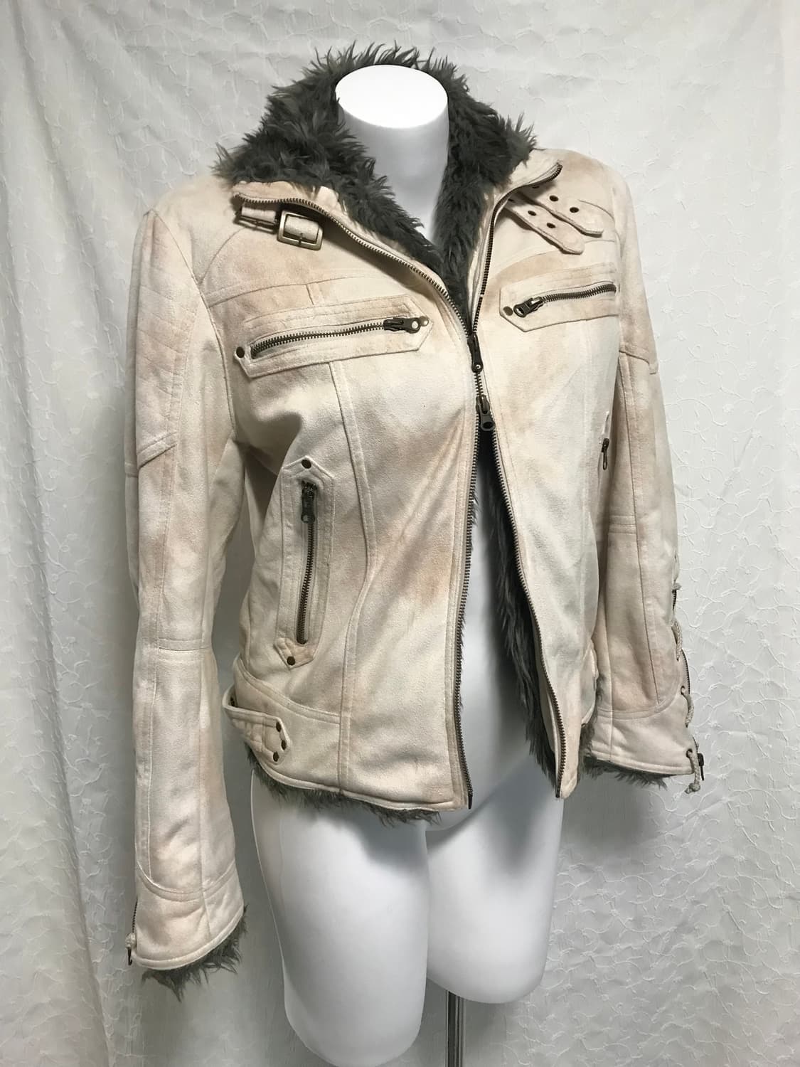 택포•빈티지 00s vkei 아카이브 퍼 트리밍 스웨이드 무스탕 점퍼 상품이미지4