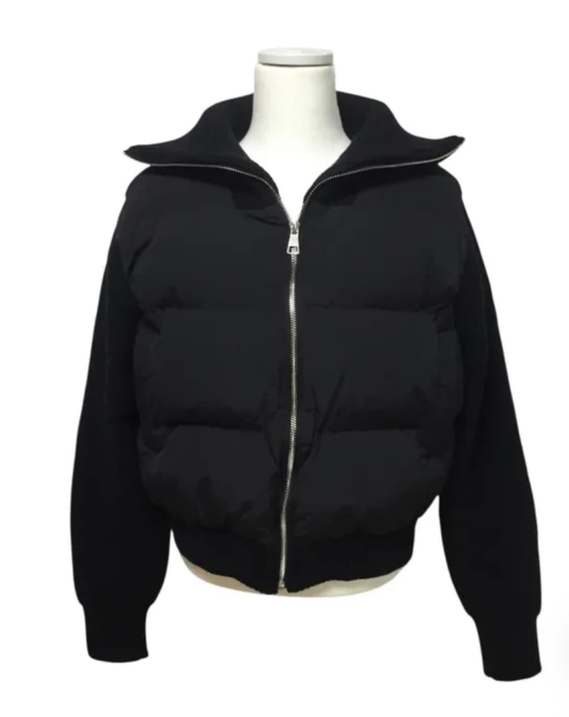 루즈핏 웰론 카라 니트패딩 점퍼 집업 블랙 상품이미지4