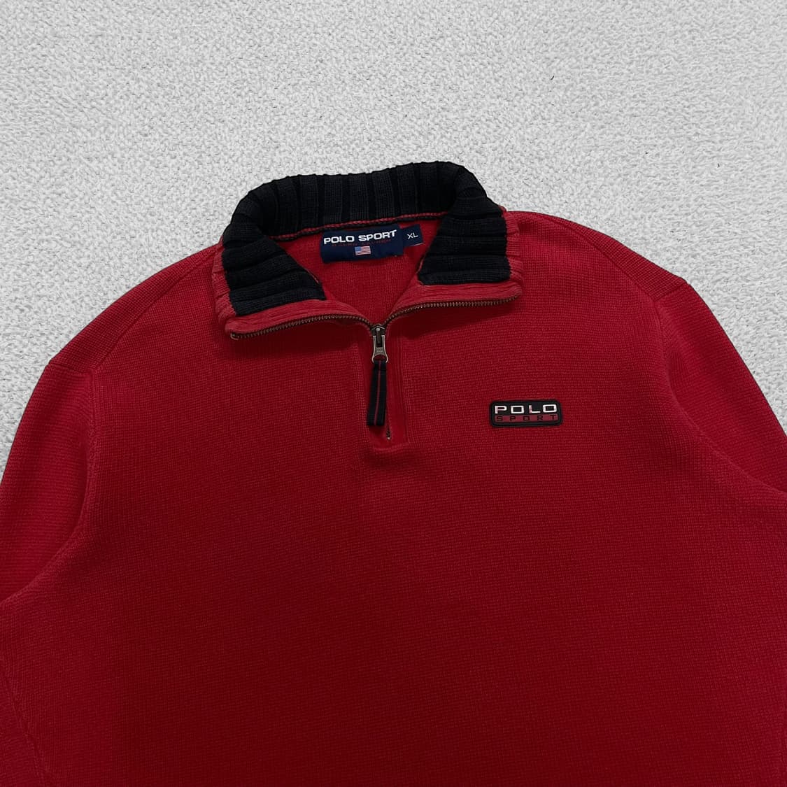 폴로 랄프로렌 스포츠 로고 코튼 하프 집업 니트 레드 상품이미지2