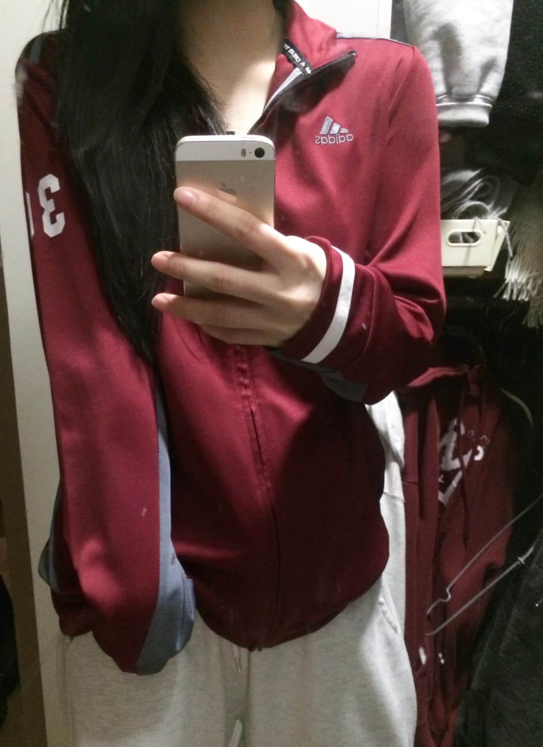 아디다스 버건디 져지 그레이 올드스쿨 집업 상품이미지3