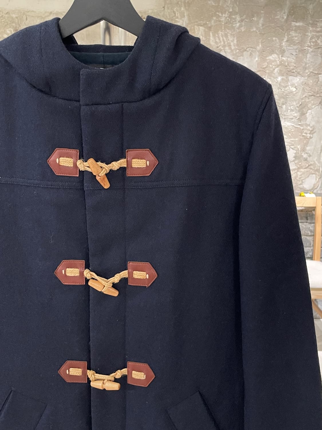 아페쎄 다크 네이비 후디 울 더플 코트 상품이미지3