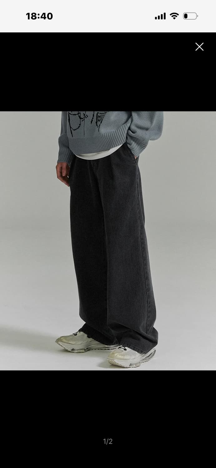 Banding One Tuck Wide Denim Pants - Blac 상품이미지1