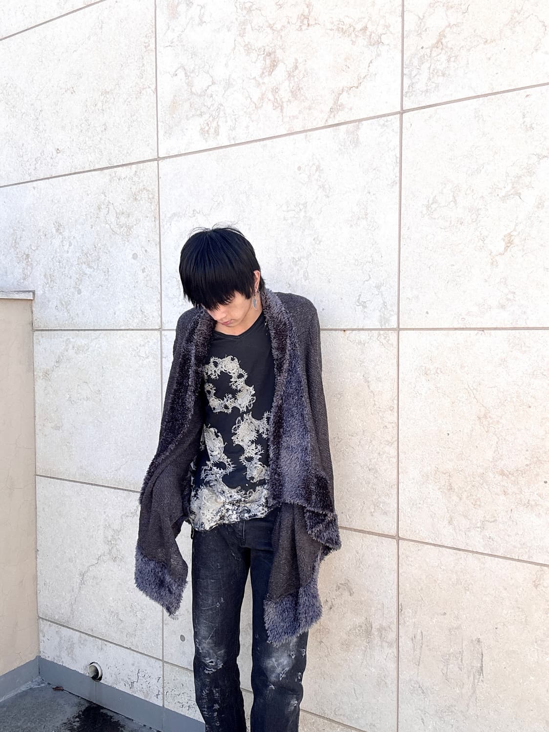 [V-KEI] Fur Detail Unbalanced Cardigan 상품이미지1
