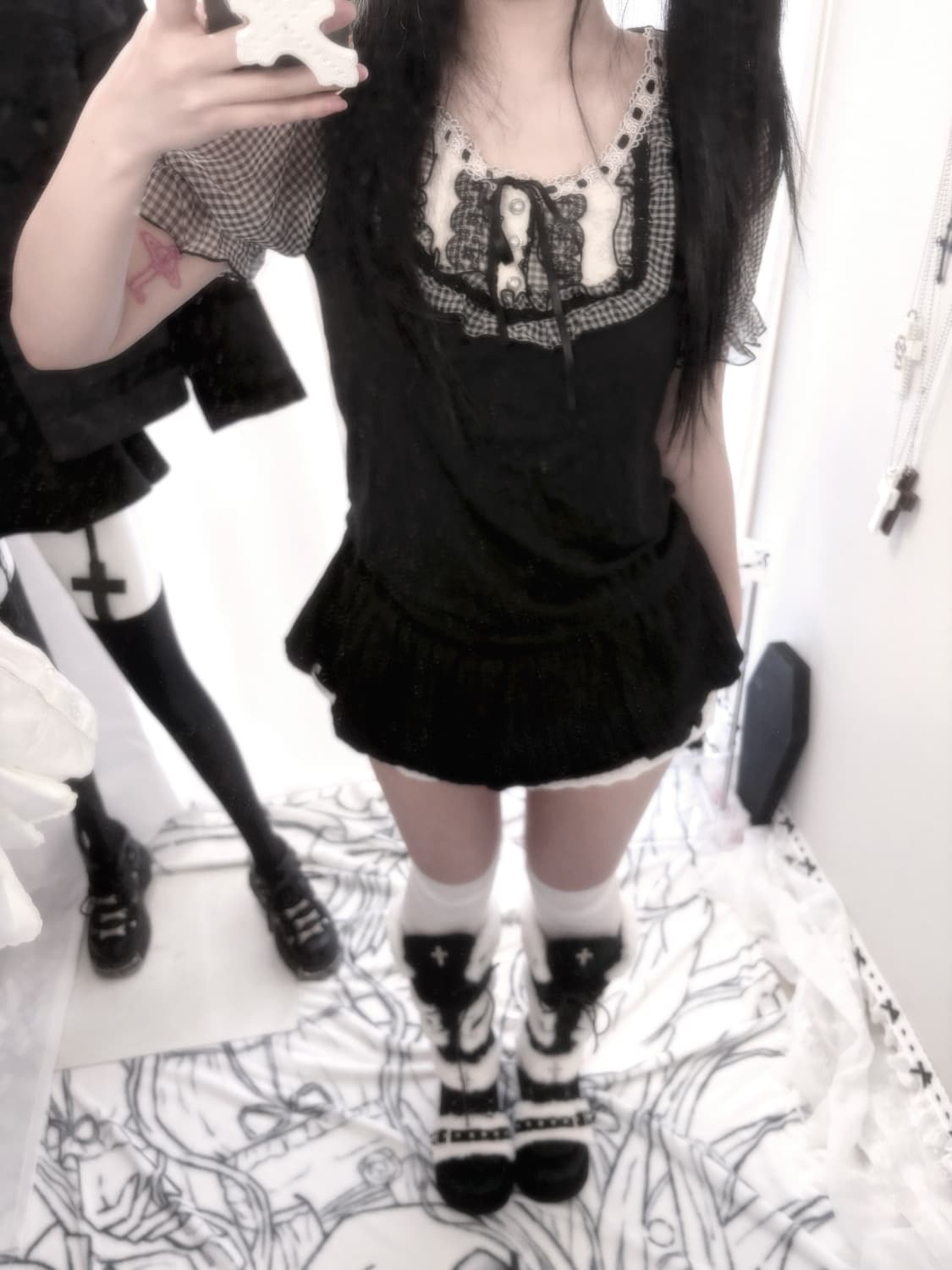 엑시즈팜 공겜여주 레이스 체크 반팔 상품이미지1