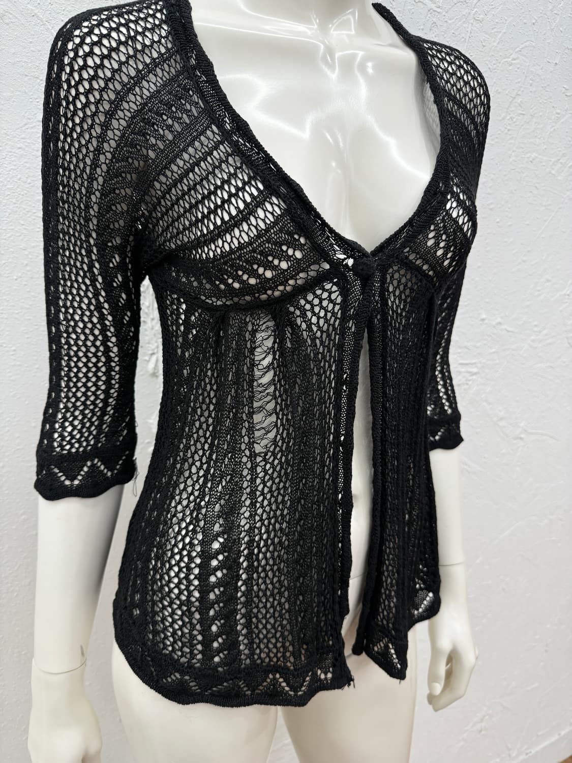 빈티지 Bou Jeloud 블랙 뜨개 니트 시스루 가디건 상품이미지2