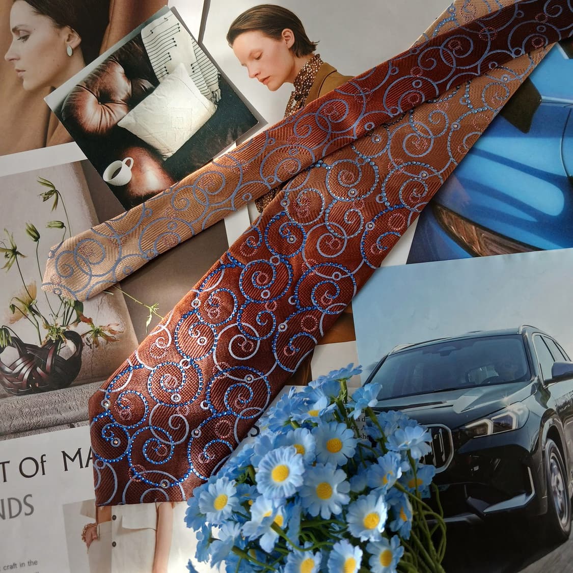 메트로시티 실크 브라운 패턴 넥타이 8.9cm A+등급 A19650 상품이미지5