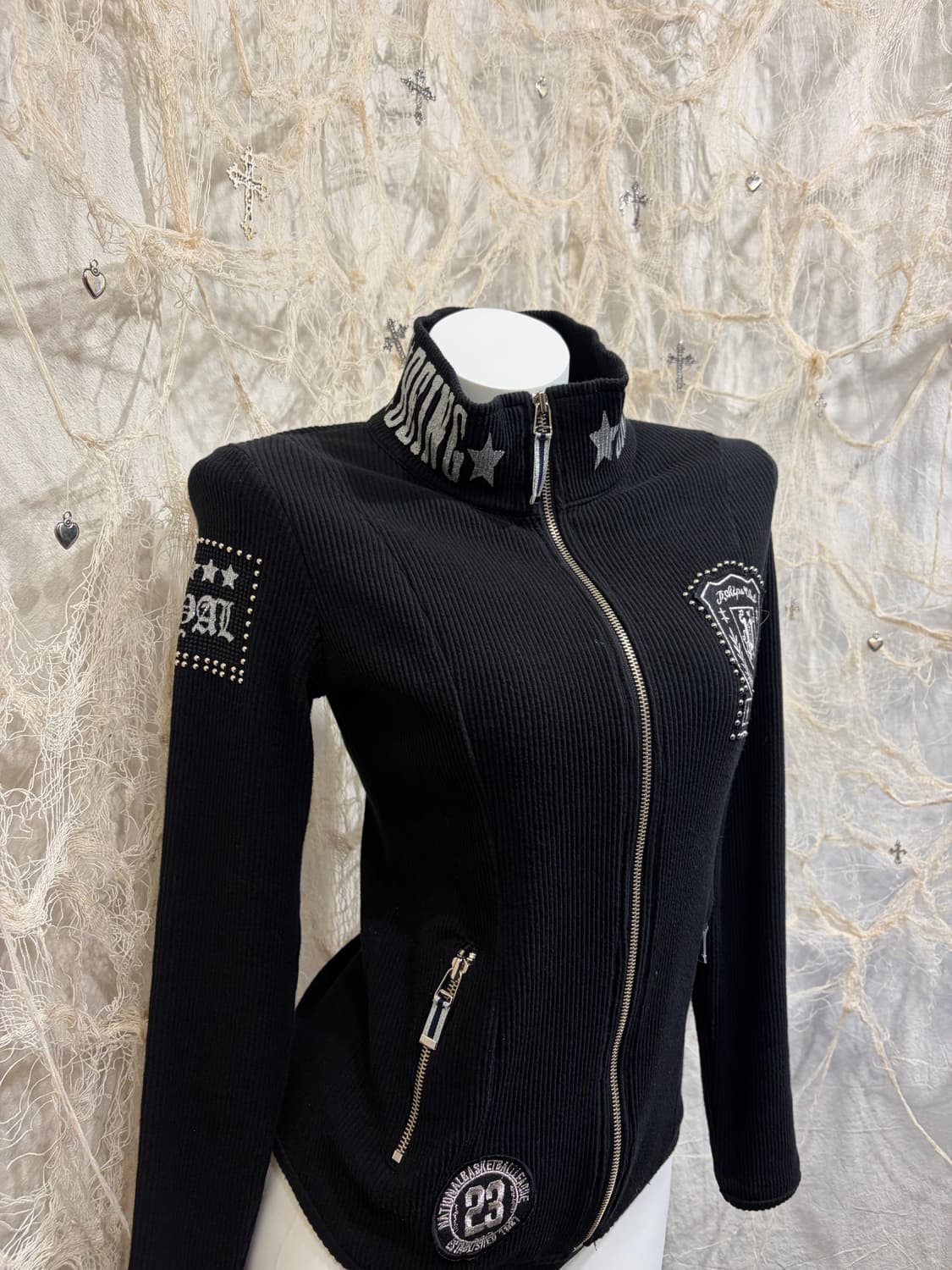 Y2K high-neck stud Glitter zip up 상품이미지8