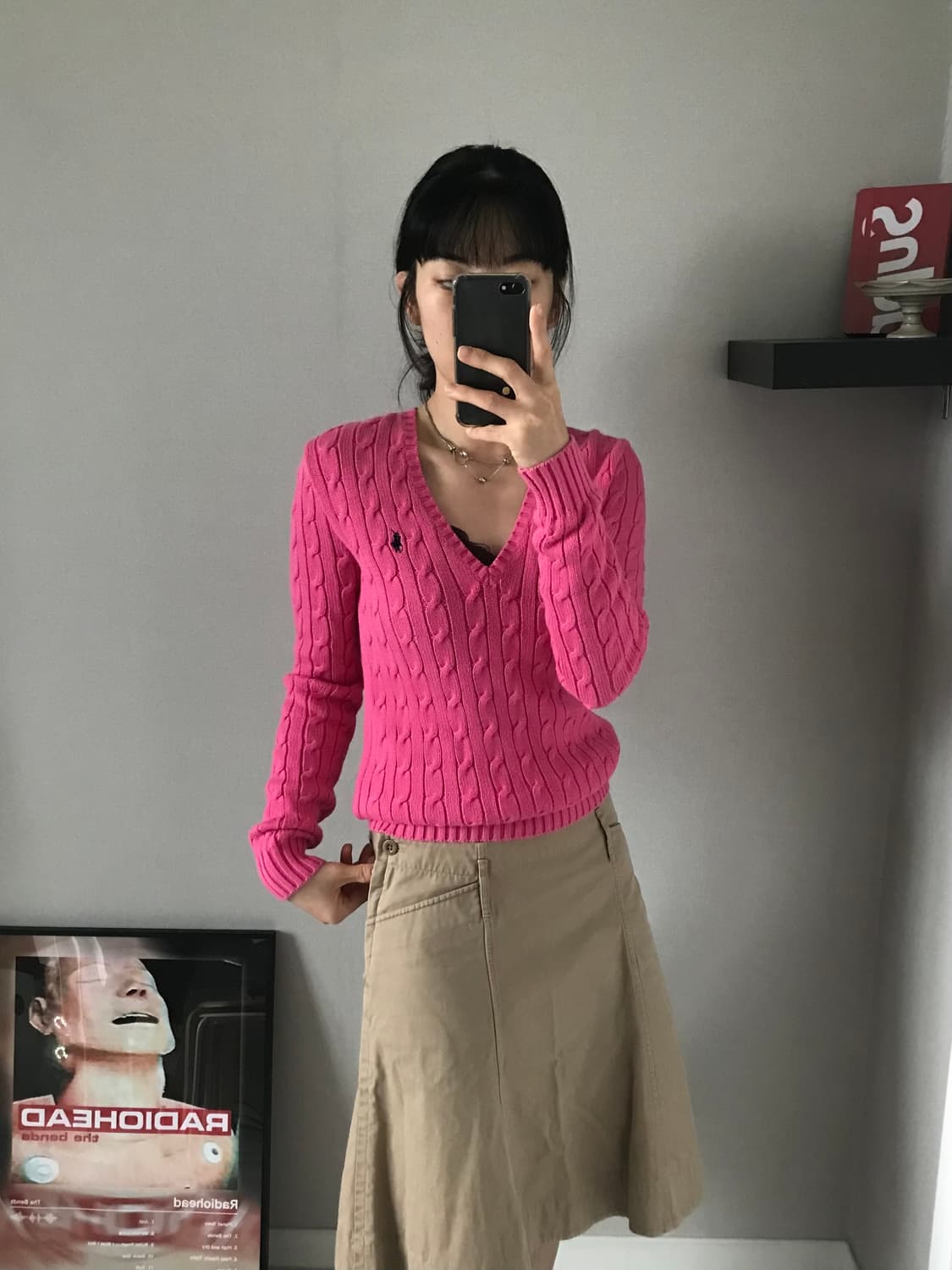 폴로 랄프로렌 포니로고 케이블 브이넥 니트 핑크 상품이미지2