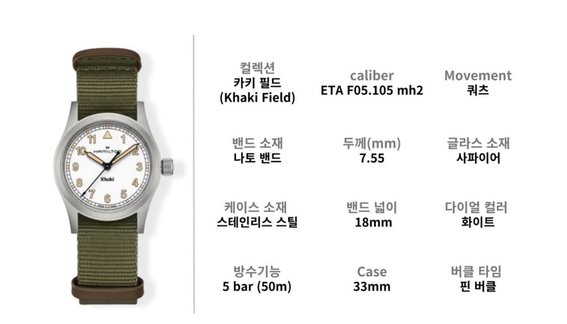 해밀턴 카키필드 쿼츠 33mm(흰판) 상품이미지3