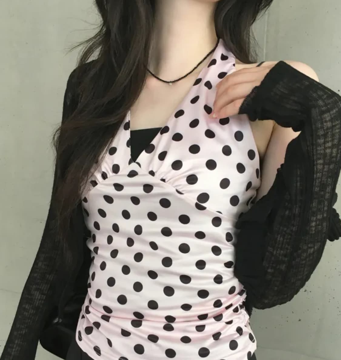 도트 셔링 레이어드 홀터넥 상품이미지2