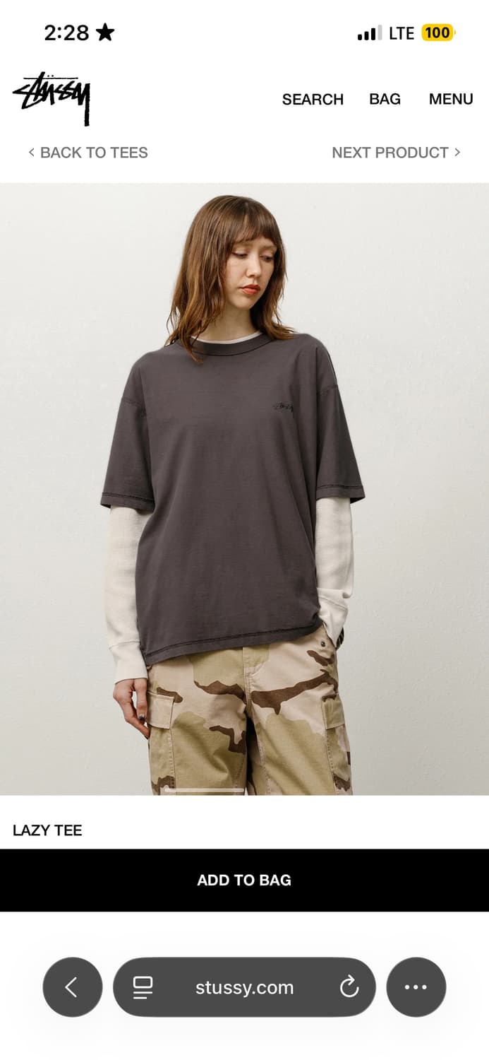 STUSSY LAZY TEE BLACK S 새상품 상품이미지6