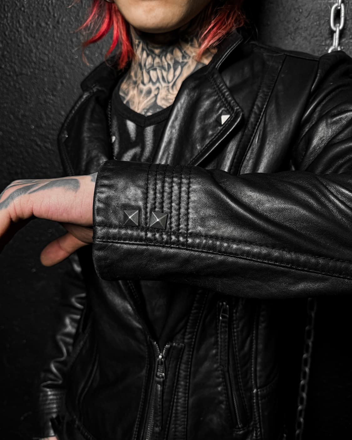 Stud Detail Leather Rider Jacket 상품이미지1