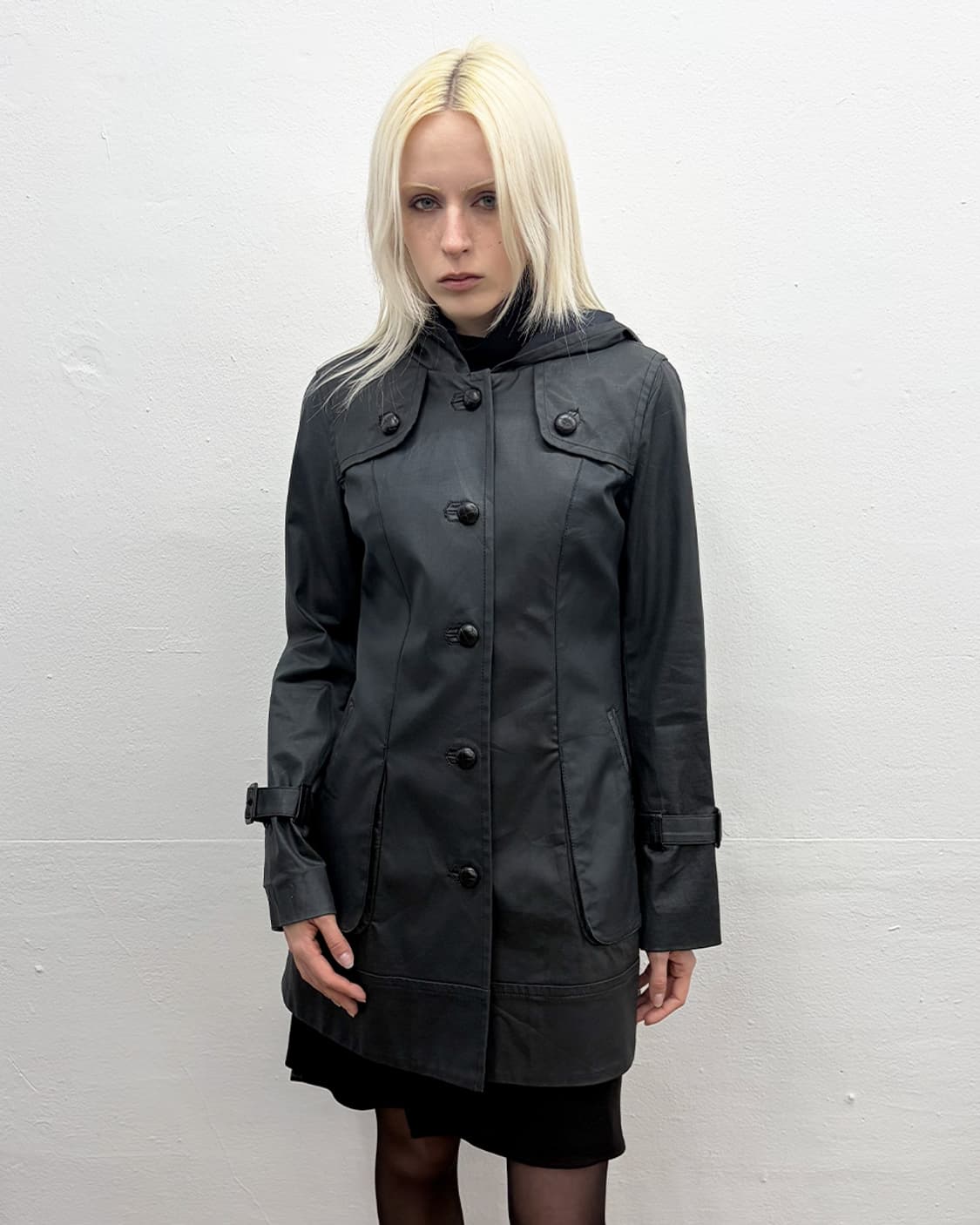 빈티지 왁스 코팅 후디드 코트 상품이미지1