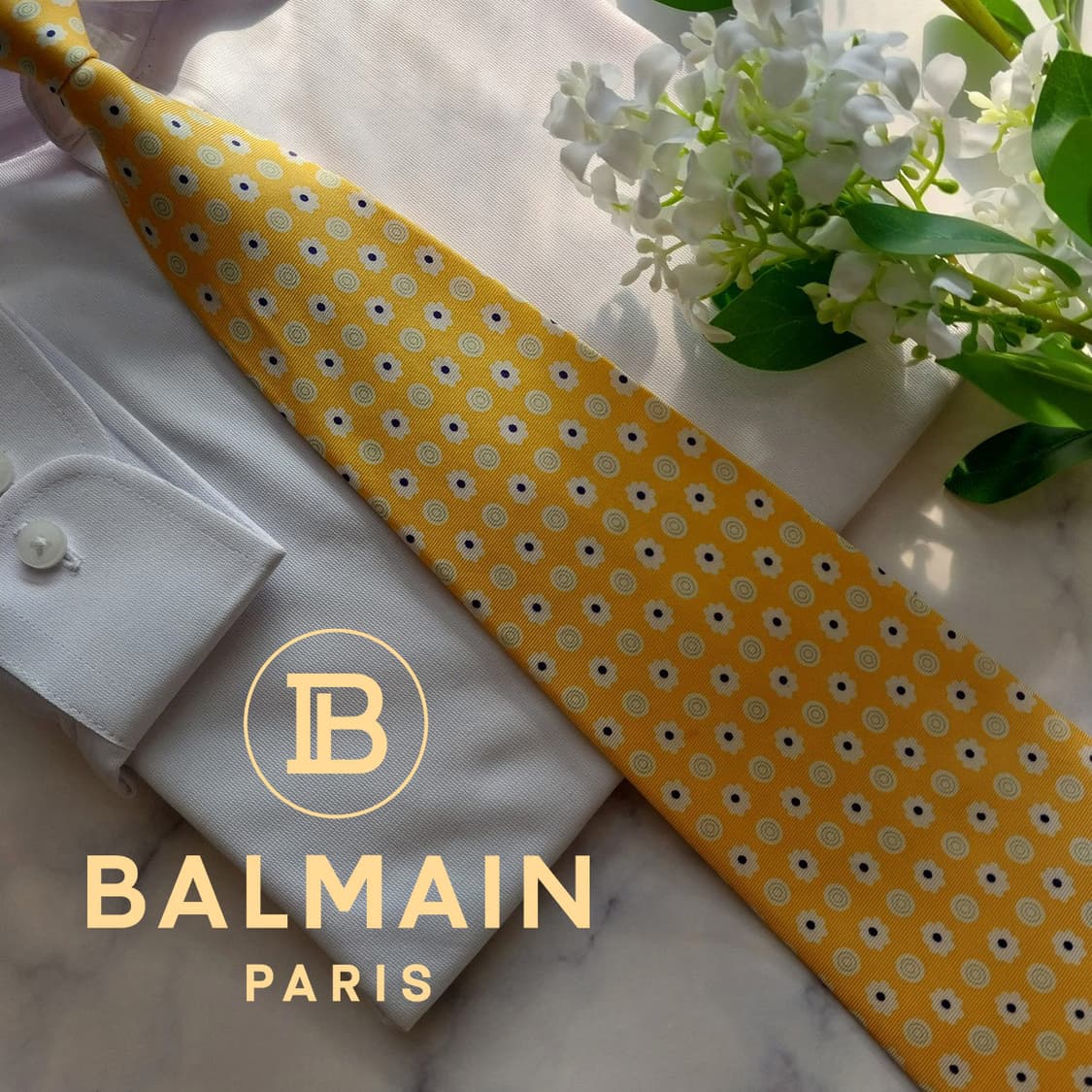 발망 실크 옐로우 플라워 패턴 넥타이 9.6cm A등급 K1999
 상품이미지2