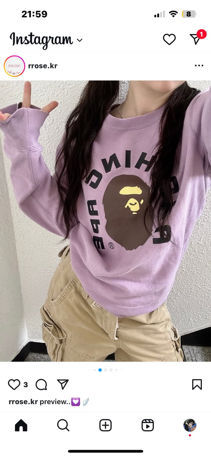 베이프 맨투맨 퍼플 상품이미지1