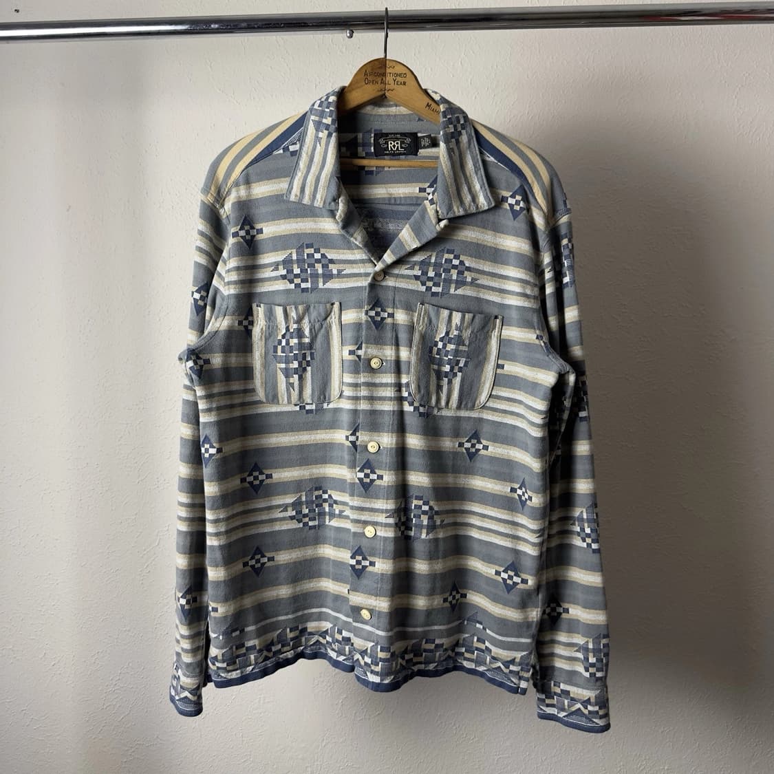 RRL 더블알엘 사우스웨스턴 자카드 니트 저지 캠프 셔츠 블루 상품이미지1