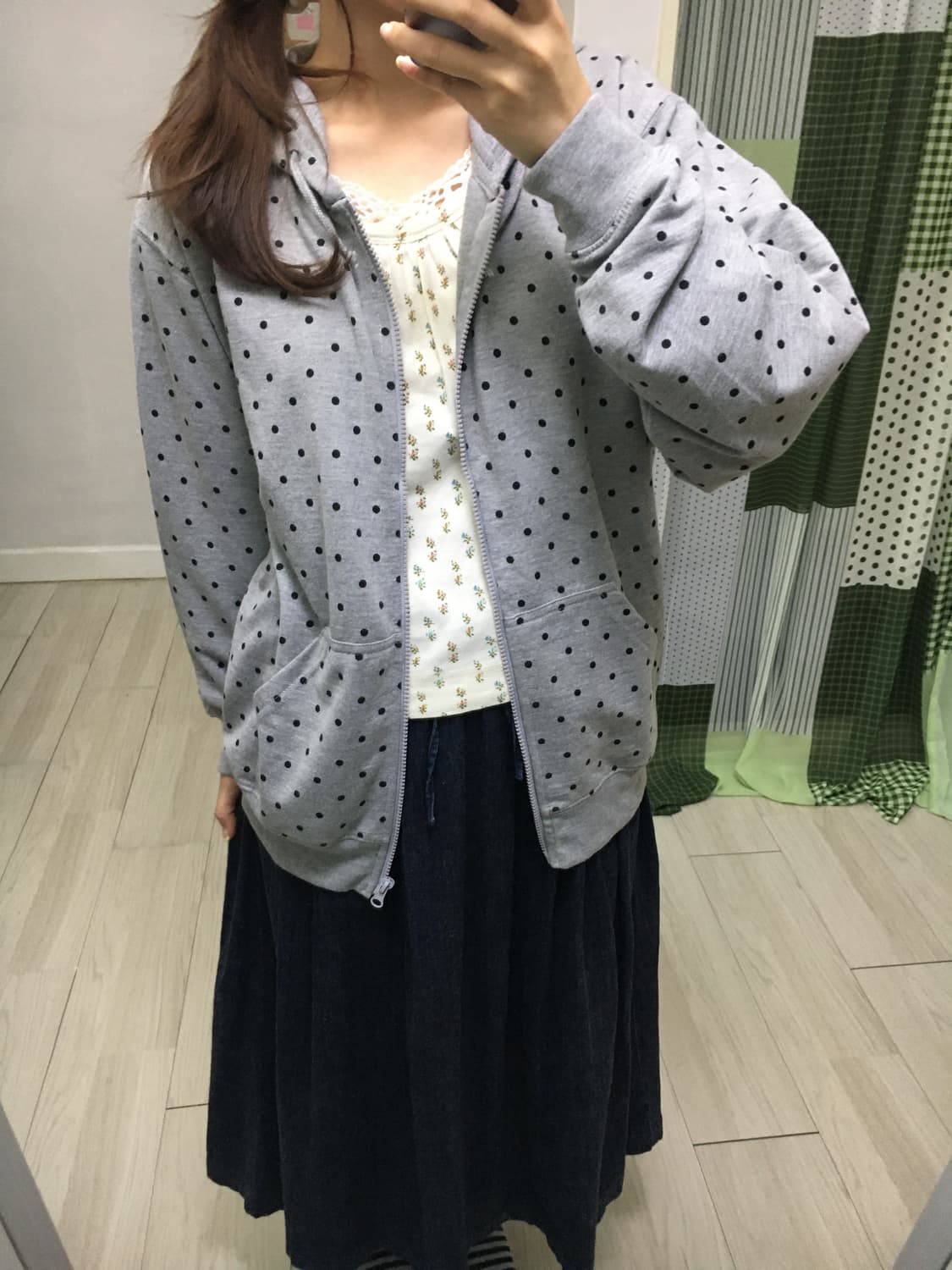 그레이 도트 후드집업 상품이미지10