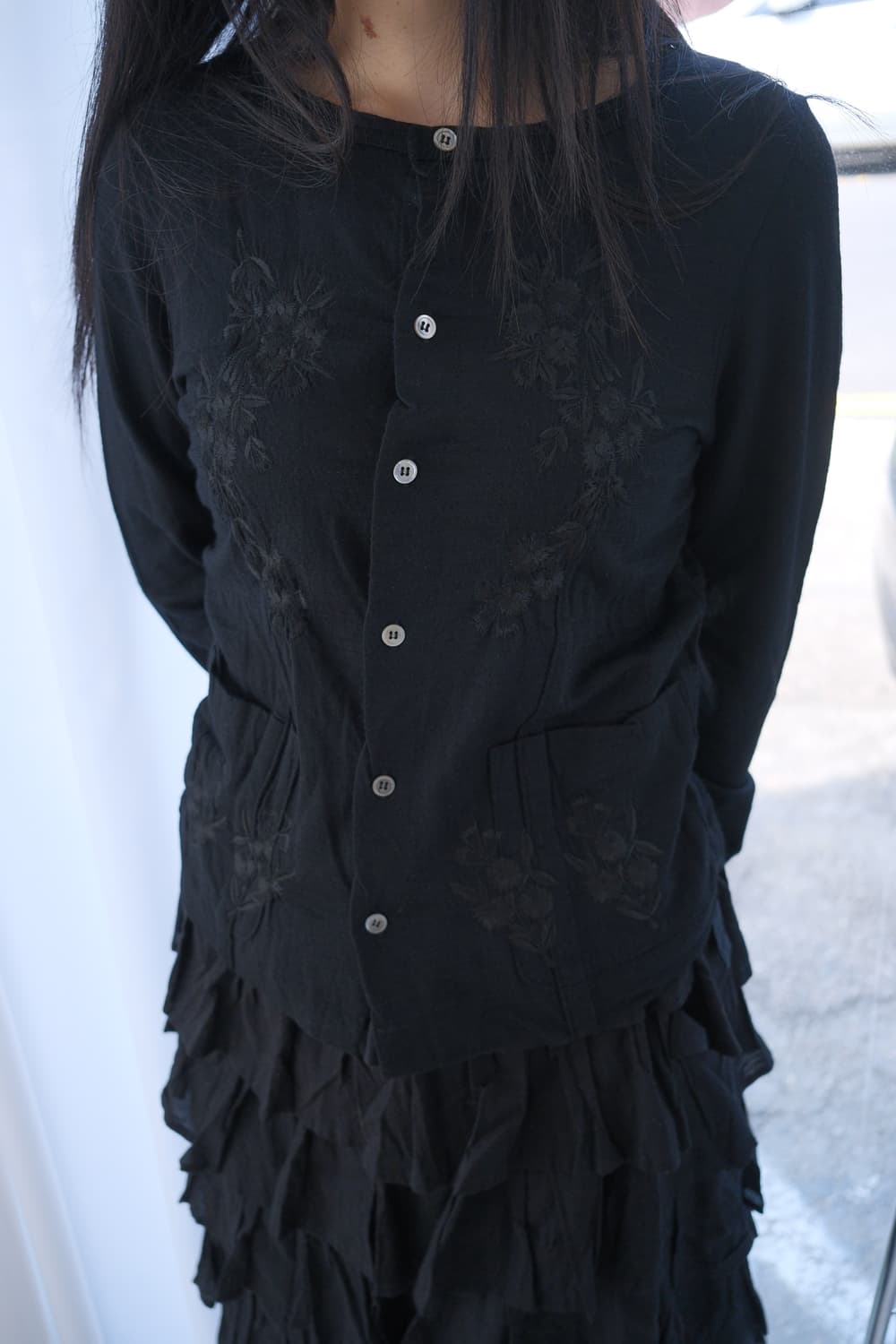 Flower embroidered shirring cardigan 상품이미지5