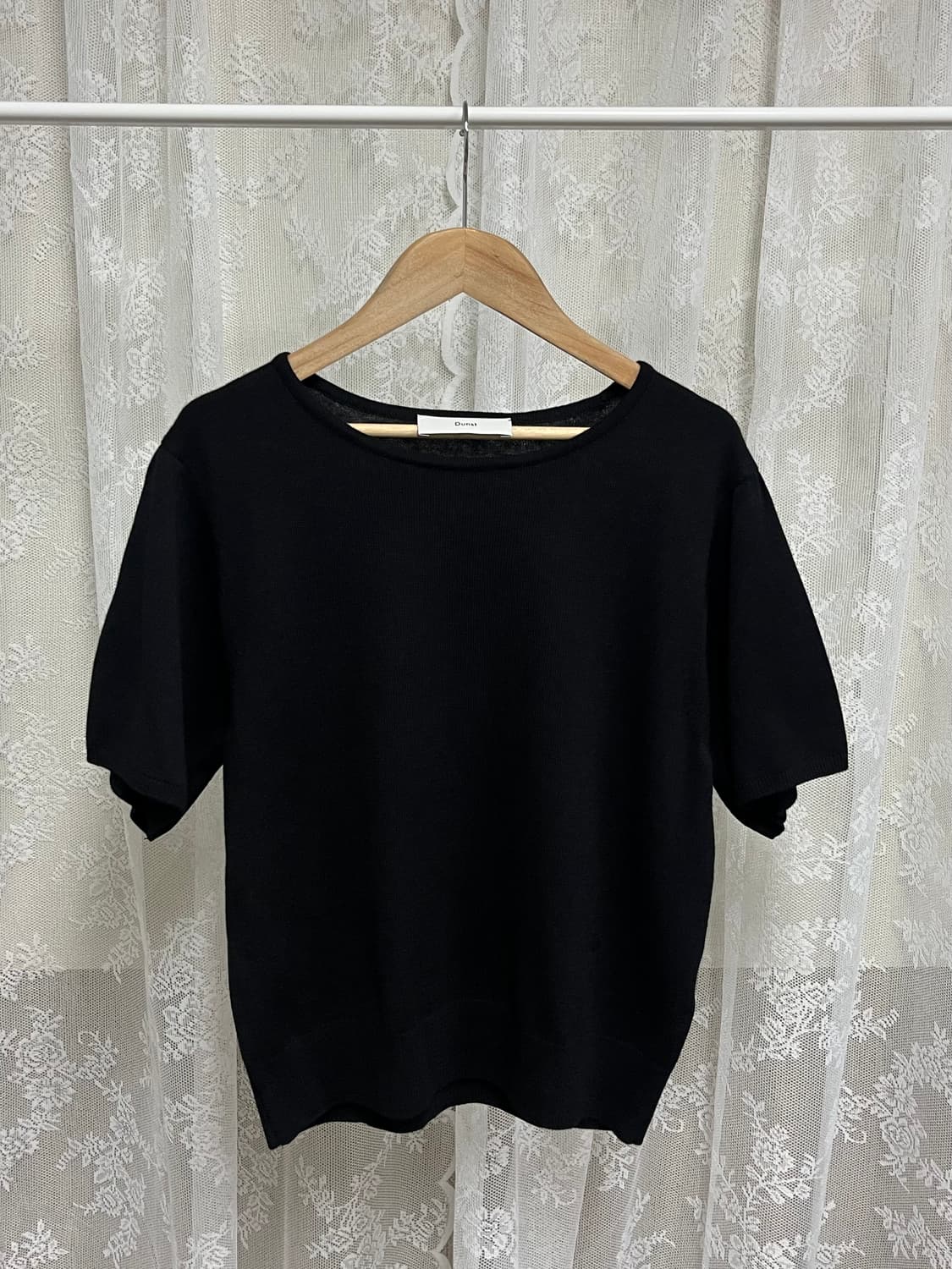 L) 던스트 쁘띠 하프슬리브 반팔 니트 블랙 상품이미지2