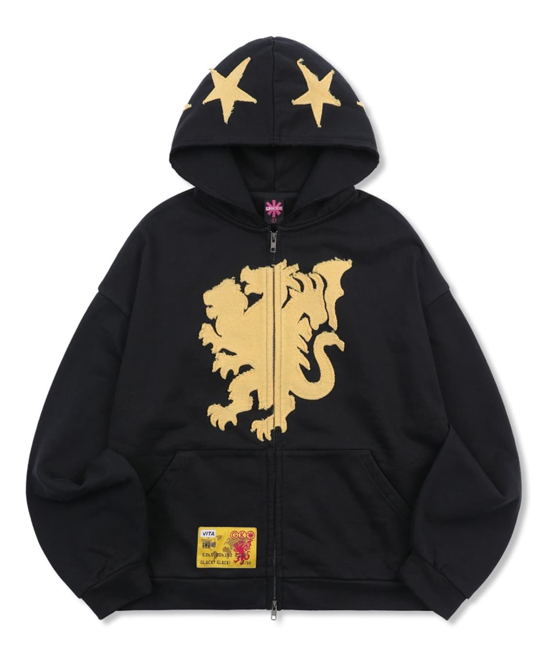 GHD039 키메라 아플리케 후드 집업 (BLACK) 상품이미지1