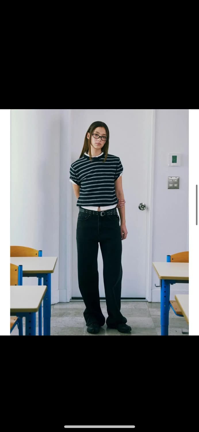 로우클래식 스트라이프 크루넥 니트 - 블랙 LC252KN06NB 상품이미지3