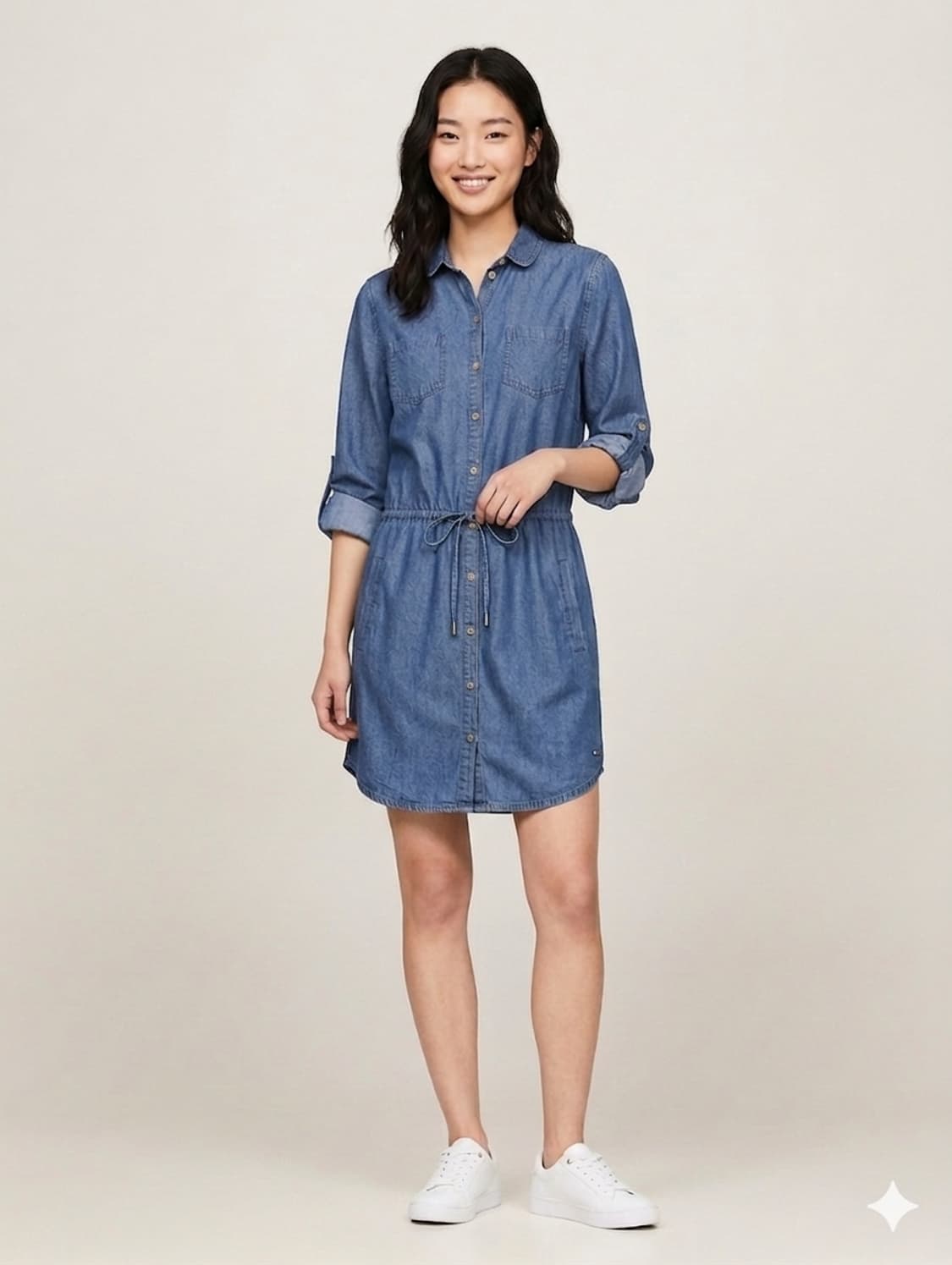 봄데일리룩 | 타미힐피거 데님 셔츠 원피스 55 | 벨트포함 A라인핏 상품이미지3