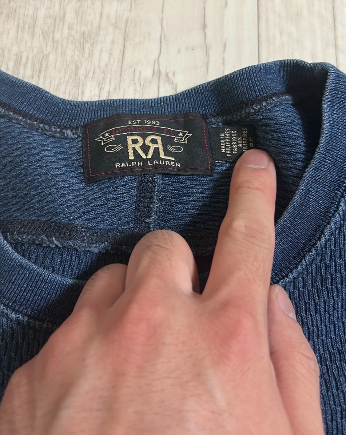 RRL 와플 크루넥 롱슬리브 인디고 라이트 블루 L 상품이미지2