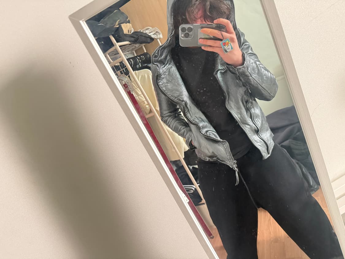 백래쉬 홀스하이드 하이넥 후디드 바이커 자켓 실버 상품이미지5