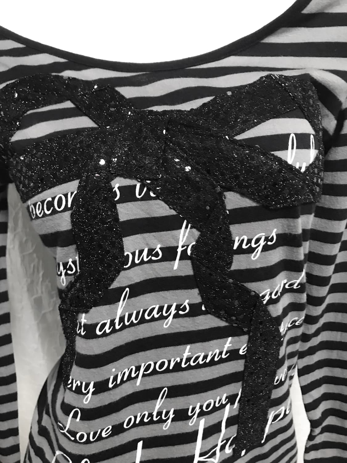 빈티지 갸루 글리터 리본 스트라이프 셔링 롱슬리브 탑 상품이미지3