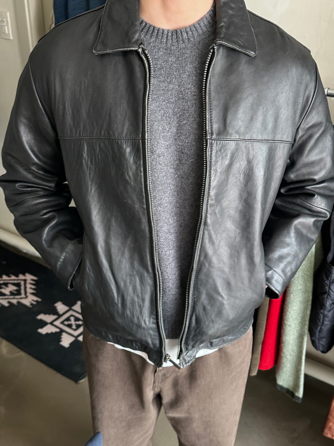 00s Perry Ellis Portfolio 램스킨 레더 자켓 상품이미지2