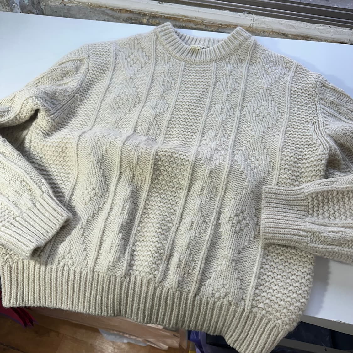 M 95-100 토마스모어 아이보리 울100% 헤비울 크루넥니트 상품이미지3
