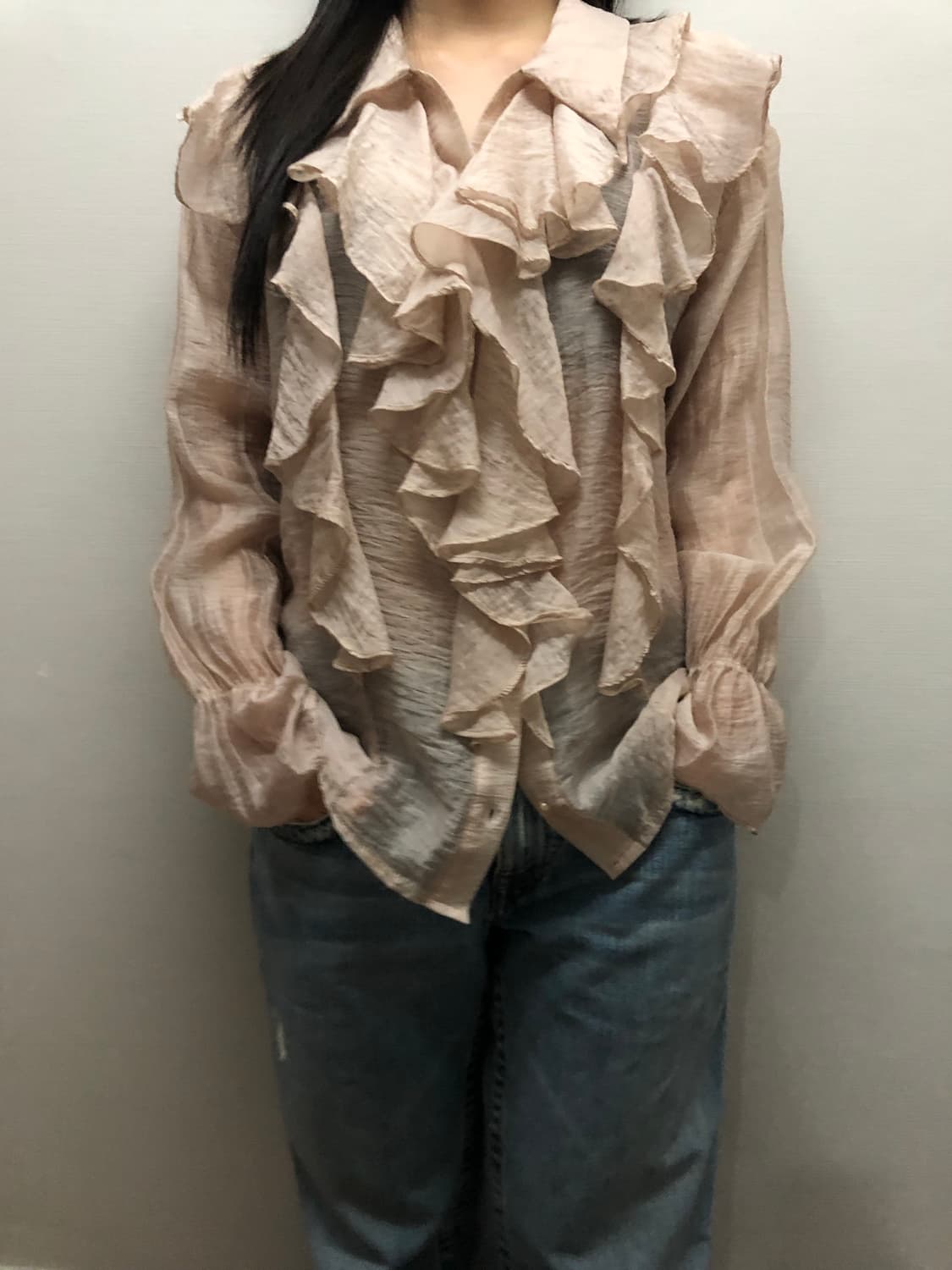 빈티지 핑크 프릴 블라우스 상품이미지3