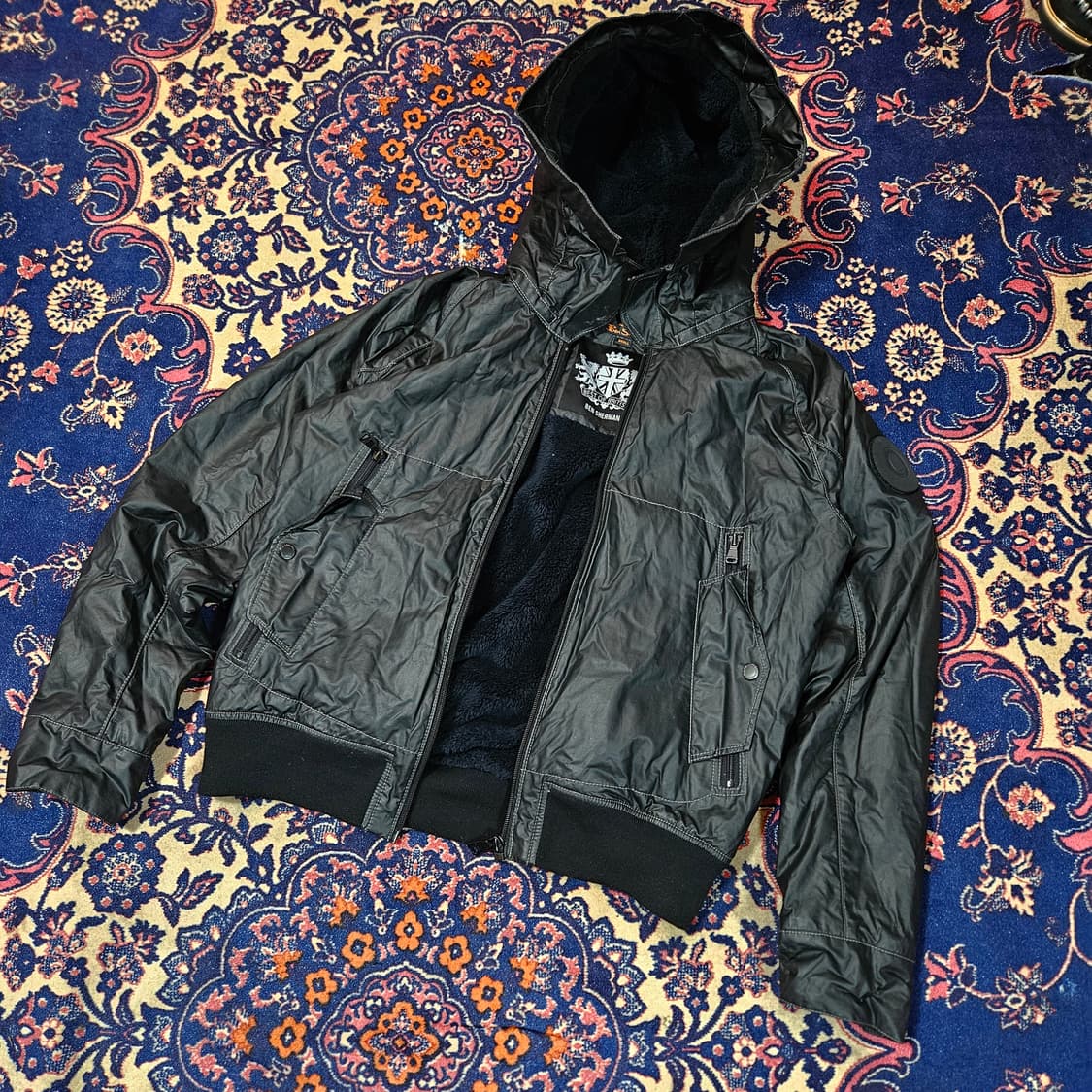 벤셔먼 00's 나일론 왁싱 바이커 후드 숏 자켓  상품이미지2