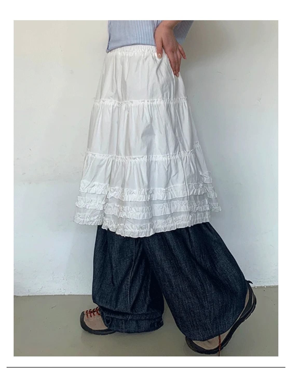 바온 제딘드 프릴 밴딩 미디 스커트 (아이보리) 상품이미지1