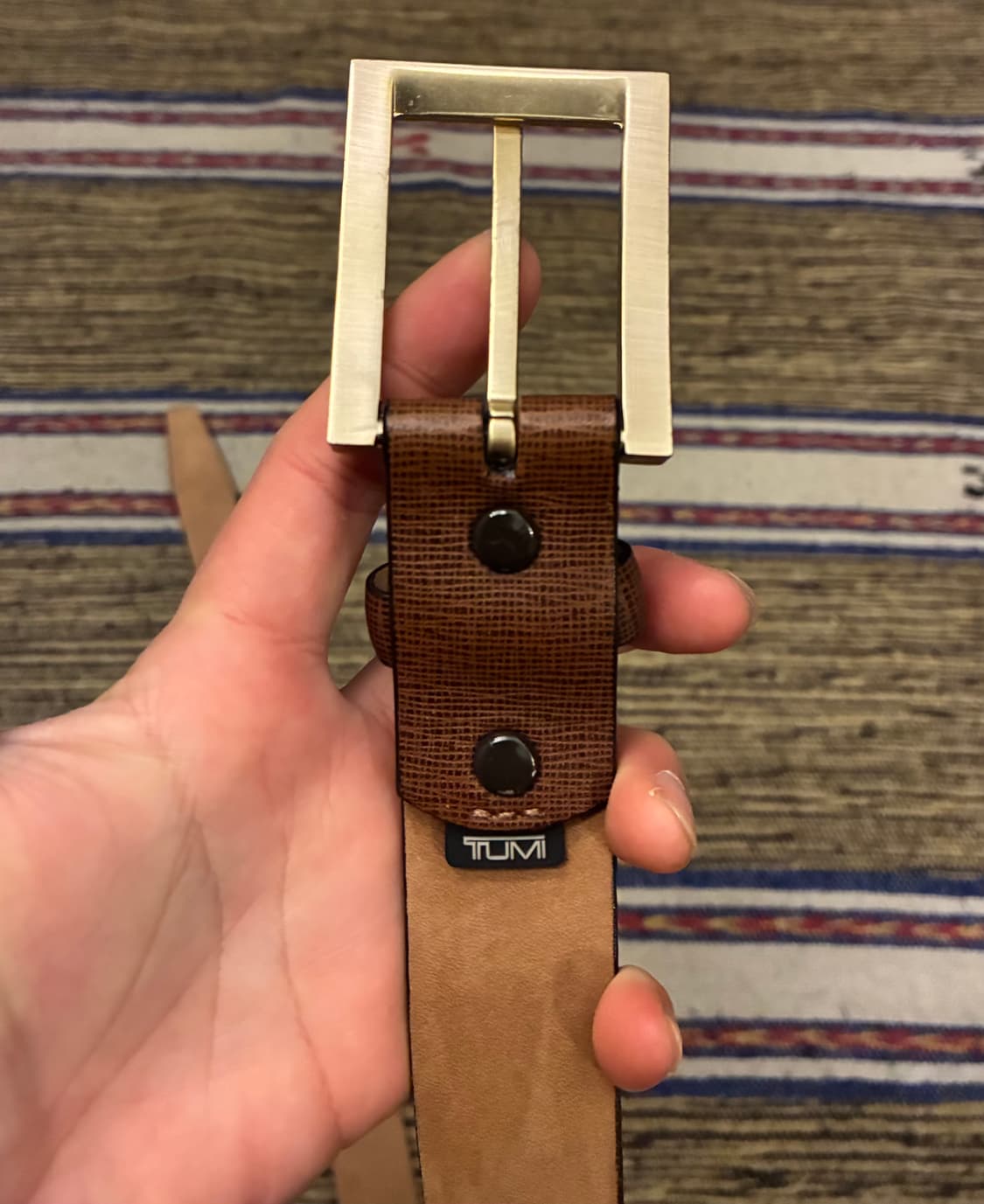 (32~36)Tumi 투미 골드 버클 클래식 레더 가죽벨트 브라운 상품이미지3