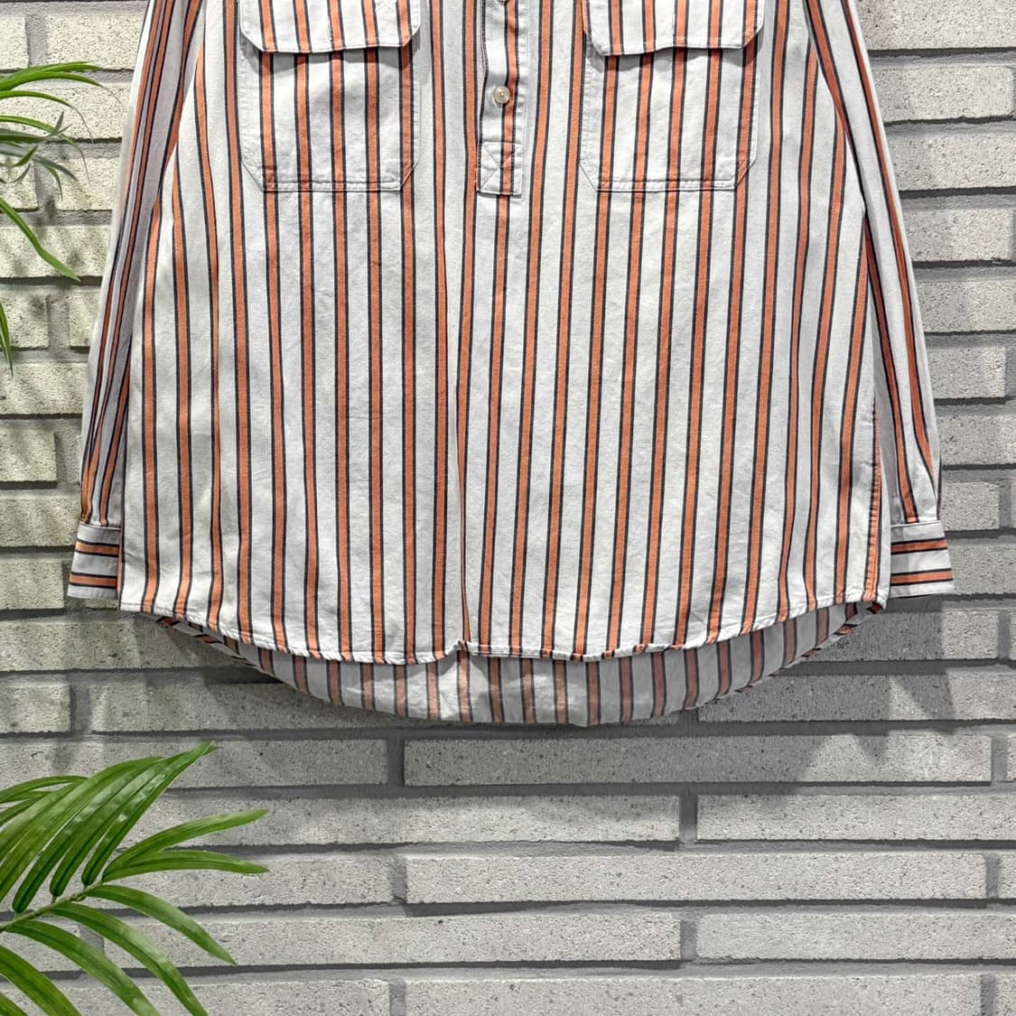 USA VINTAGE 하프플라켓 스트라이프 셔츠 투포켓 디테일 오렌지 상품이미지4