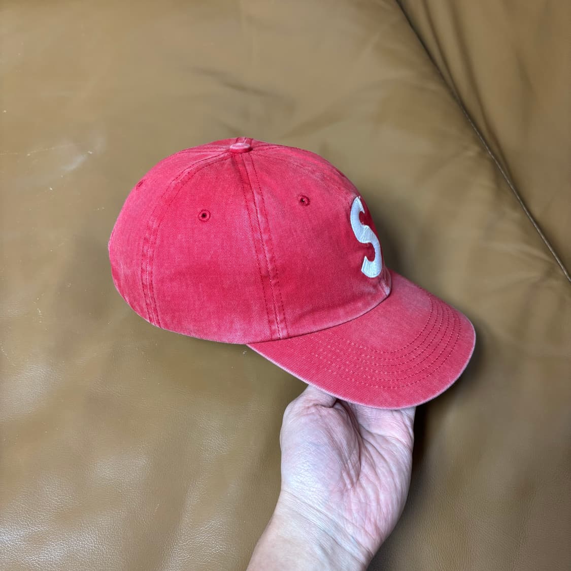 Supreme 슈프림 피그먼트 워시드 레드 S로고 6패널 볼캡 모자 상품이미지3