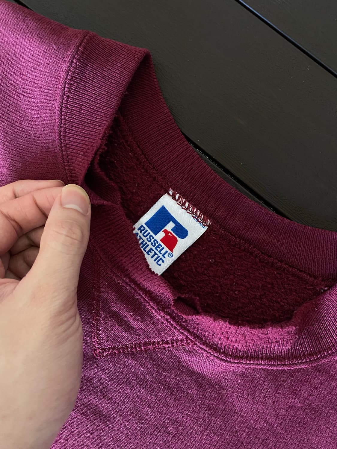(XL) 90s 빈티지 러셀 스웻셔츠 버건디 USA 상품이미지3