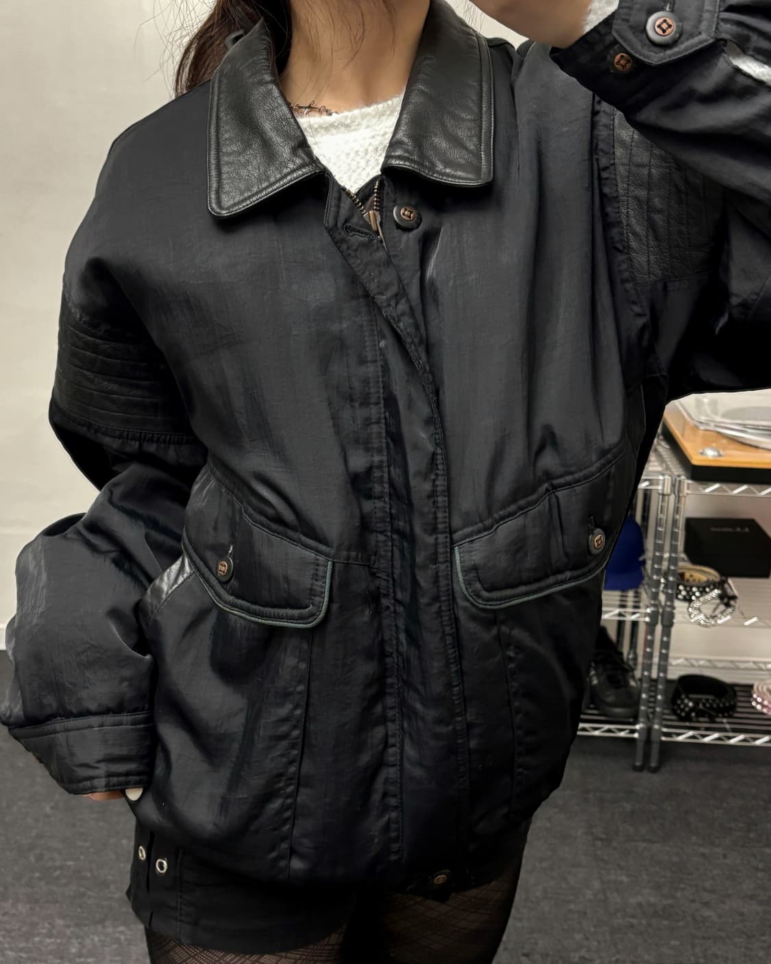 올드 빈티지 레더카라 봄버 자켓 블랙 상품이미지3
