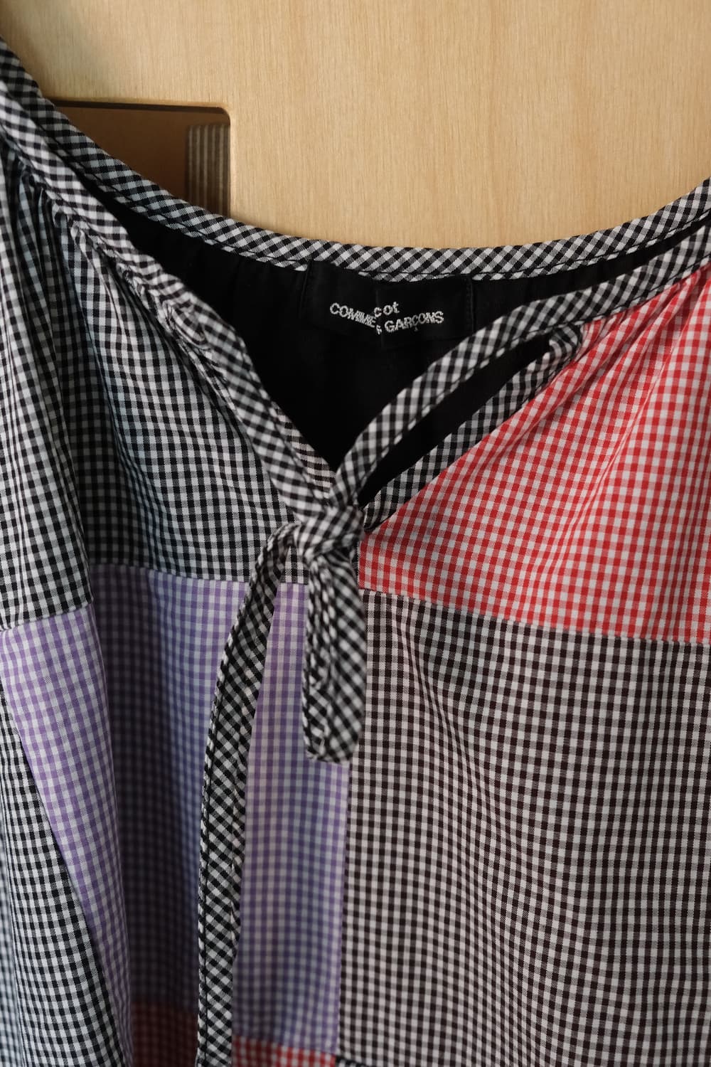 2002 Gingham Patchwork Tie Neck Top 상품이미지3